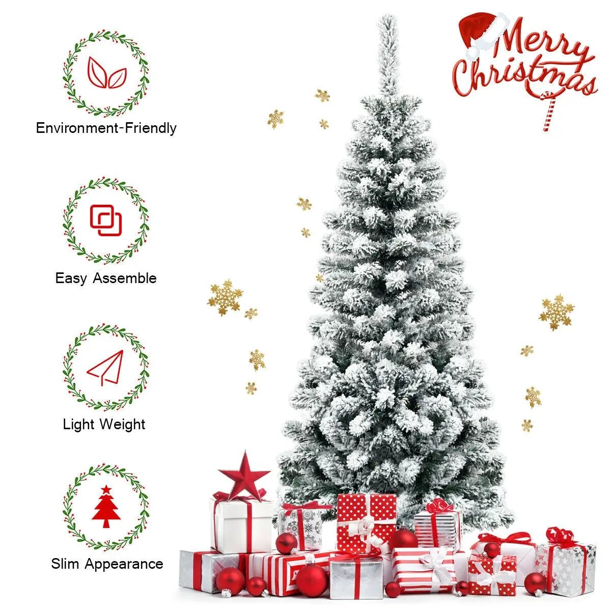 4.5 Feet Unlit Hinged Snow Flocked Pencil Tree