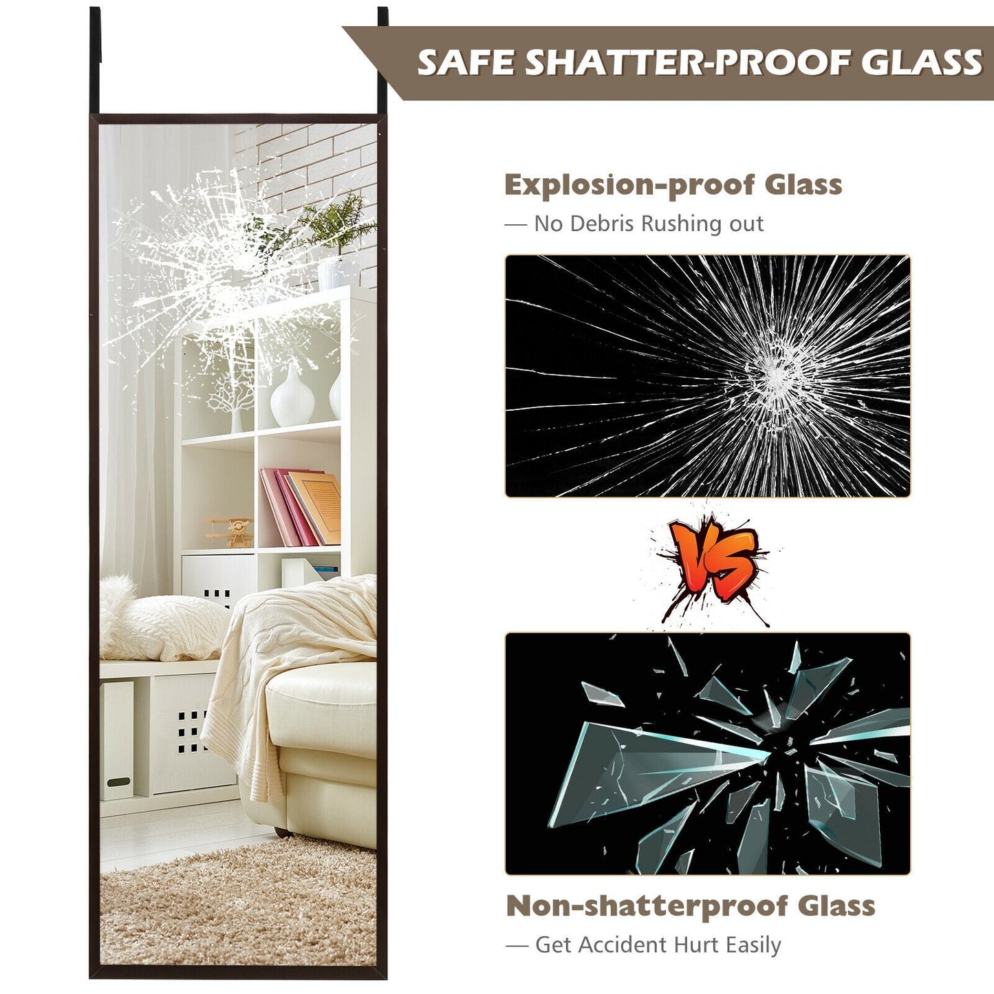 Full Length Metal Door Mirror with Adjustable Hook