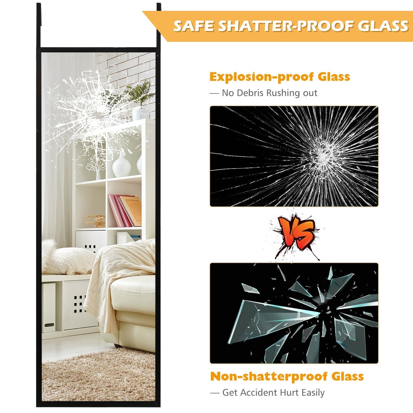 Full Length Metal Door Mirror with Adjustable Hook