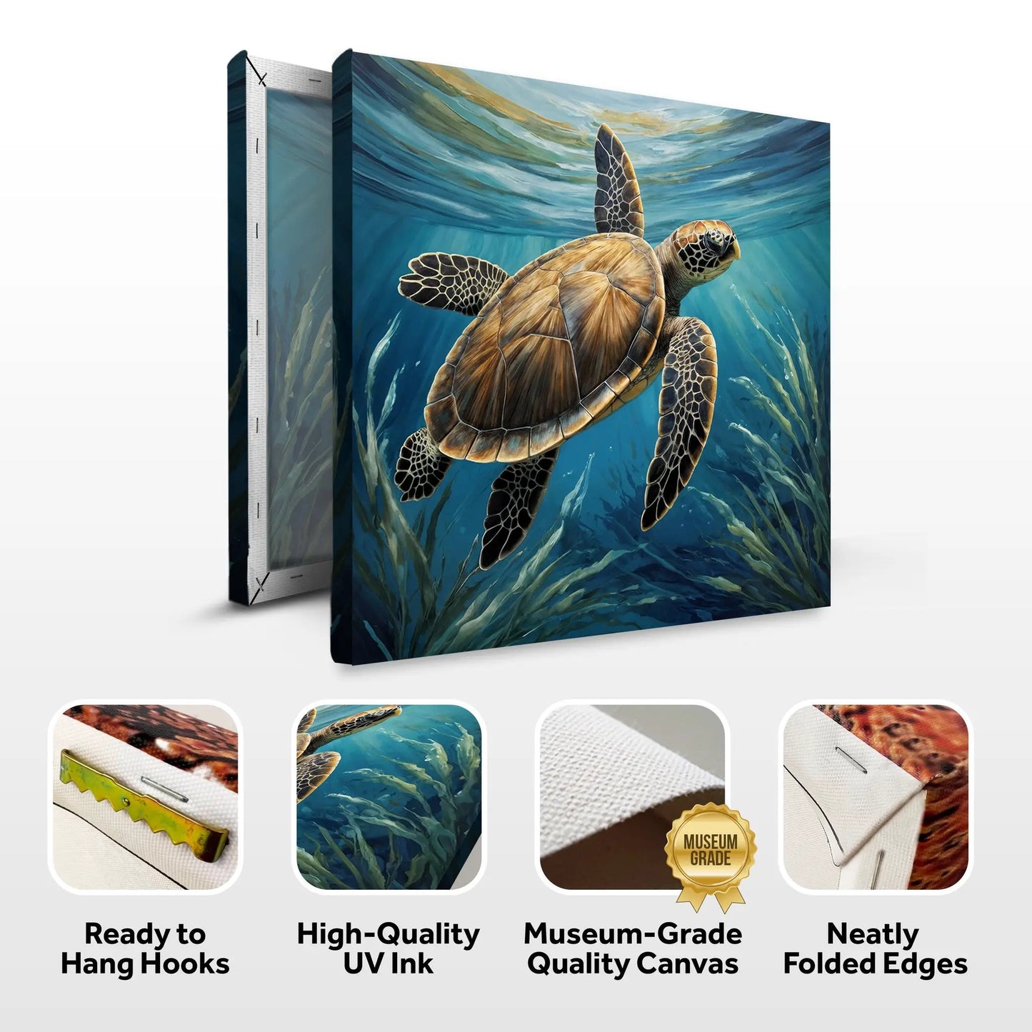 Turtle In Seagrass Coastal Wall Art canvas by Tailored Canvases, underwater sea turtle on Tampa Home & Garden Store