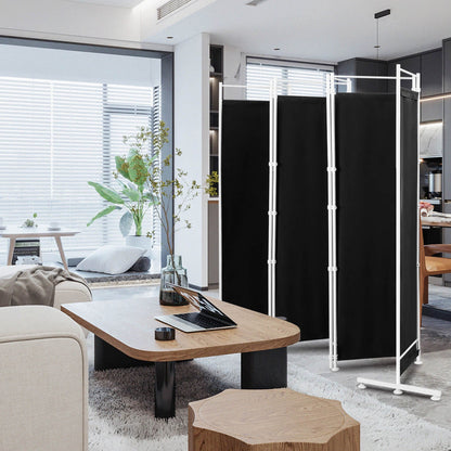 Divisor de ambientes plegable de 6 paneles con base de soporte de acero - Negro