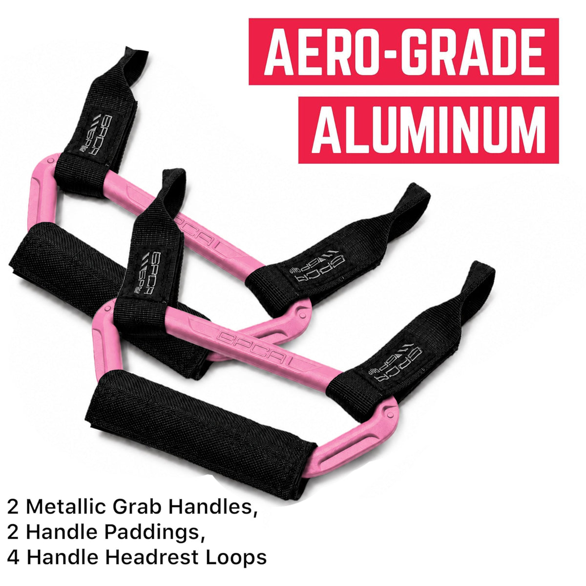 Back Grip PRO Headrest Handles for Tesla S3/Y GPCA pink metal grab bars with black straps 2-pack on Tampa Home & Garden Store