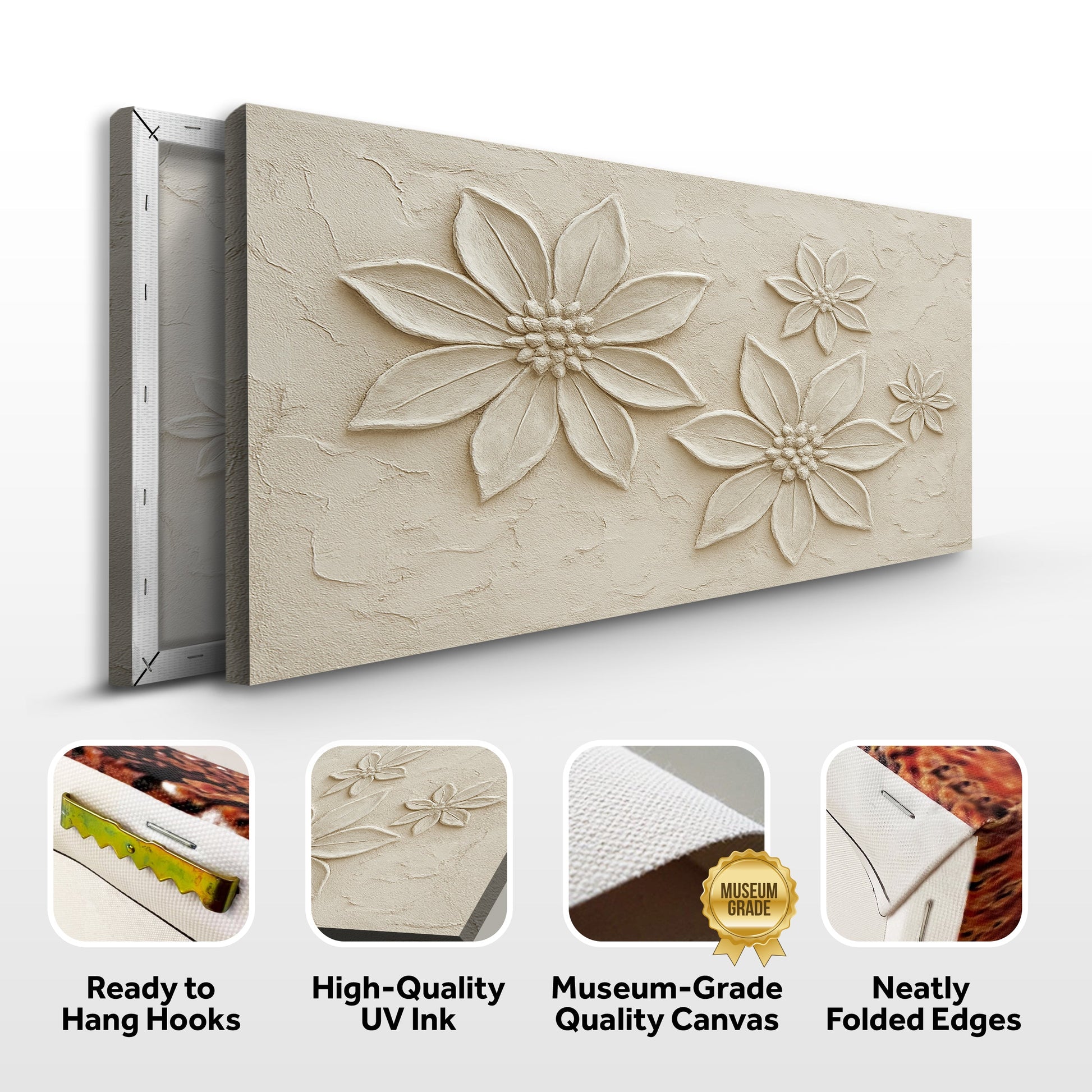 Floral Abstract Wall Art V canvas by Tailored Canvases; beige canvas with embossed flowers on Tampa Home & Garden Store