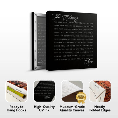 The Blessing Faith Sign III canvas by Tailored Canvases, black textured canvas with white script on Tampa Home & Garden Store
