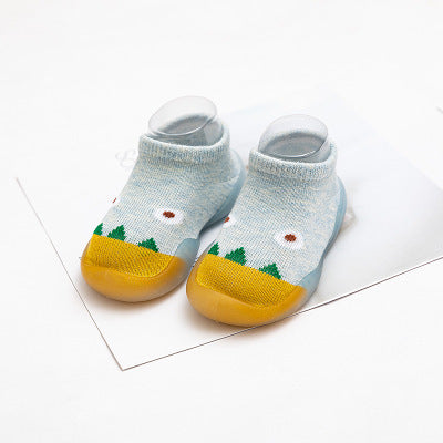 Stevvex baby anti-slip socks, light blue cotton with yellow toe caps, indoor use on Tampa Home & Garden Store