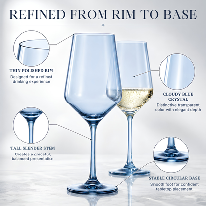 Cloudy Blue Stemmed Wine Glassware Set of Two
