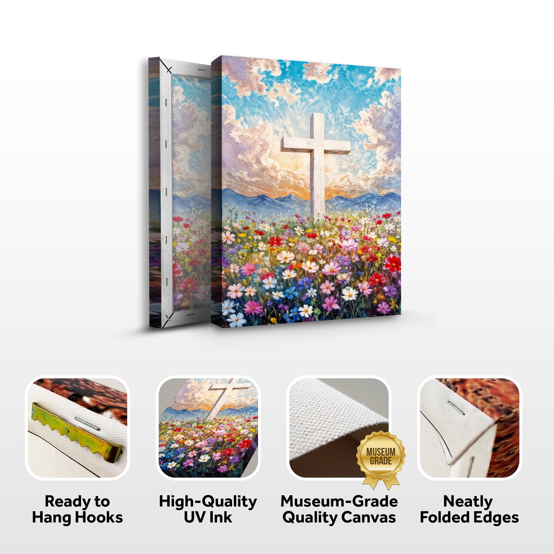 Cross Floral Field Faith Wall Art II canvas, three-panel cross amid flowers Tailored Canvases on Tampa Home & Garden Store