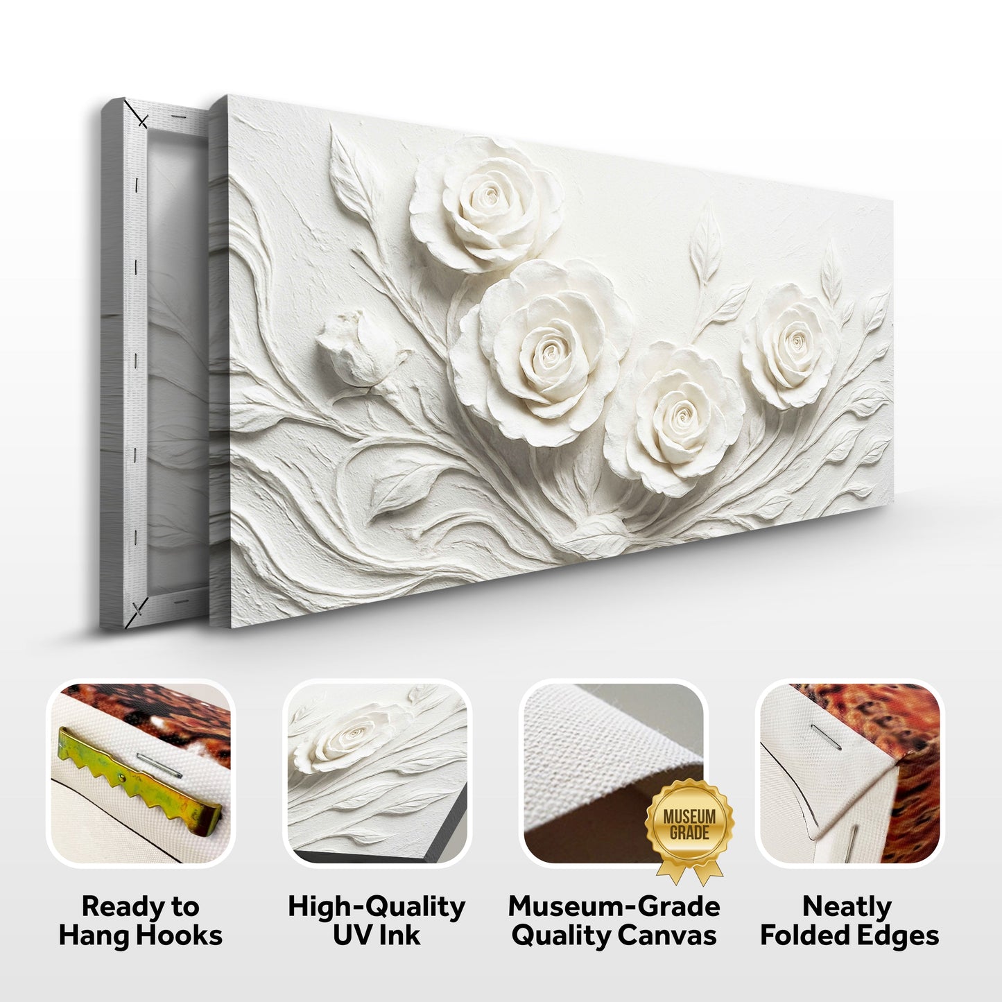 Floral Abstract Wall Art crafting canvas by Tailored Canvases with white rose relief texture on Tampa Home & Garden Store