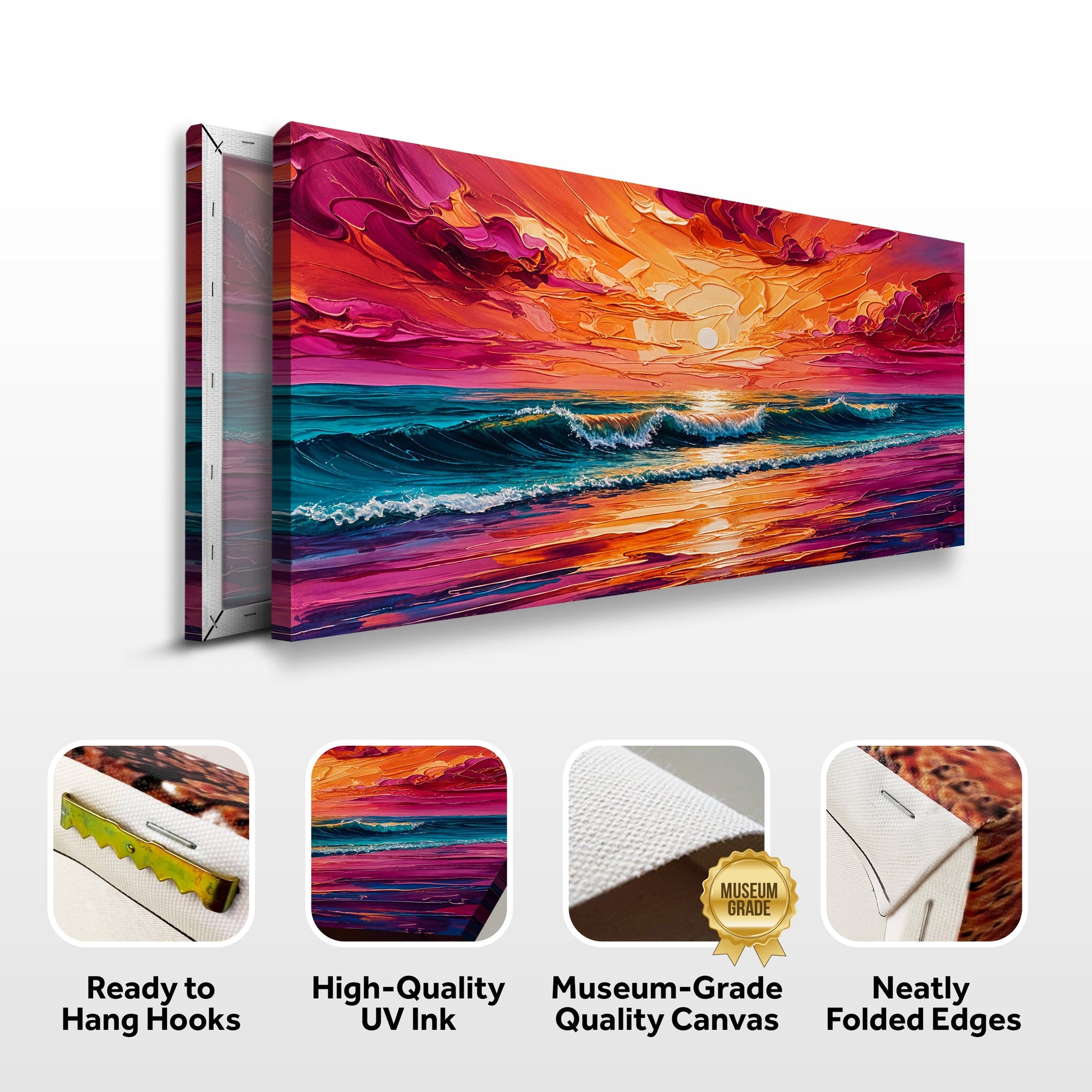 Coastal Sunset Wall Art Canvas by Tailored Canvases, vibrant orange pink sunset over blue ocean on Tampa Home & Garden Store