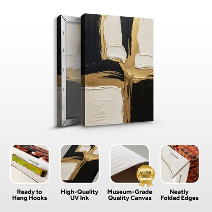 Black White and Gold Wall Art canvas with textured stripes in black beige by Tailored Canvases on Tampa Home & Garden Store