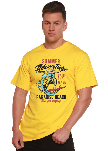 Catch The Wave men's graphic T-shirt, yellow bamboo viscose/organic cotton by Spun Bamboo on Tampa Home & Garden Store