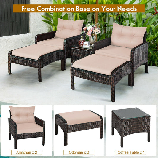 5 Pcs Patio Rattan Wicker Sofa Furniture Set - Tampa Home & Garden Store