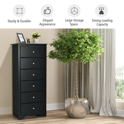 Cómoda de 6 cajones, mueble de almacenamiento de ropa para dormitorio - Negro