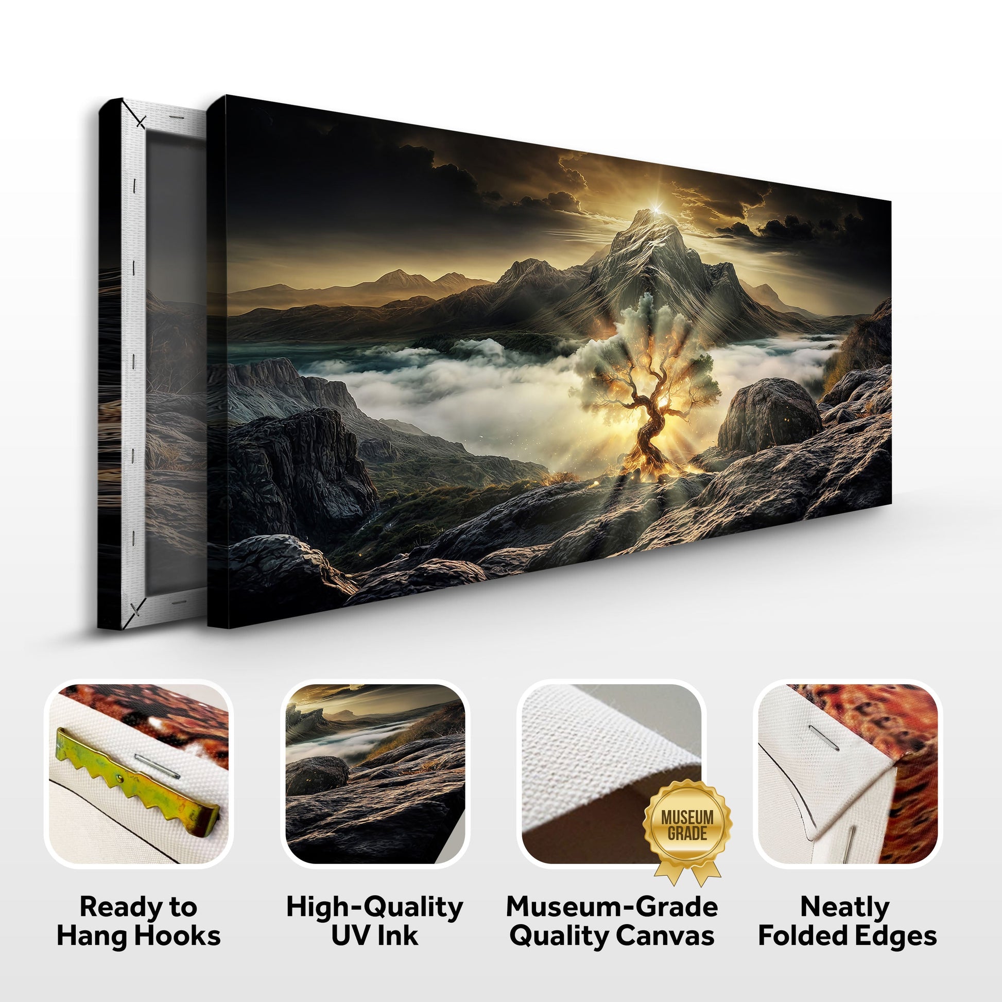 Burning Bush Faith Wall Art II canvas by Tailored Canvases, golden sunrise over rugged peaks on Tampa Home & Garden Store