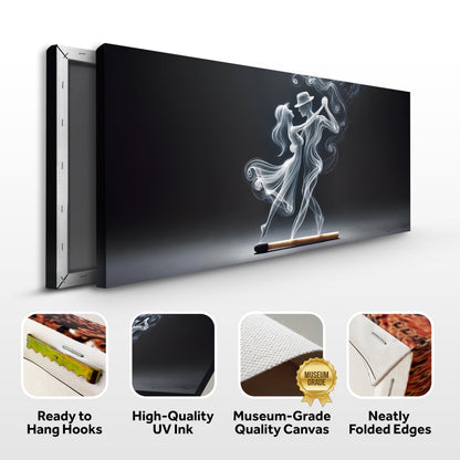 Modern Abstract Couple Dance Canvas wall art with smoky white figures on black background on Tampa Home & Garden Store