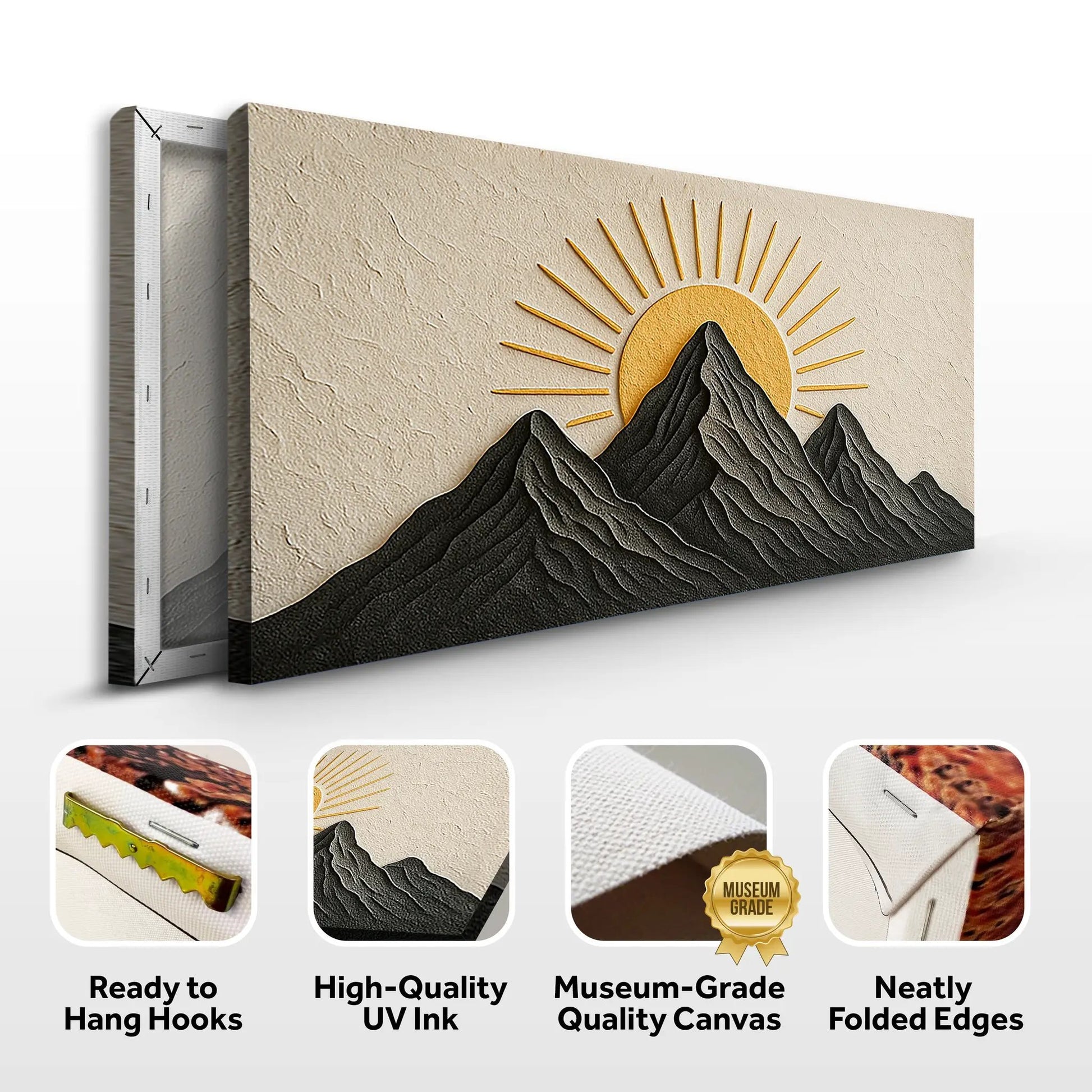 Canvas Mountain Majesty Wall Art by Tailored Canvases with beige and golden sun over mountains on Tampa Home & Garden Store