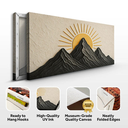 Canvas Mountain Majesty Wall Art by Tailored Canvases with beige and golden sun over mountains on Tampa Home & Garden Store