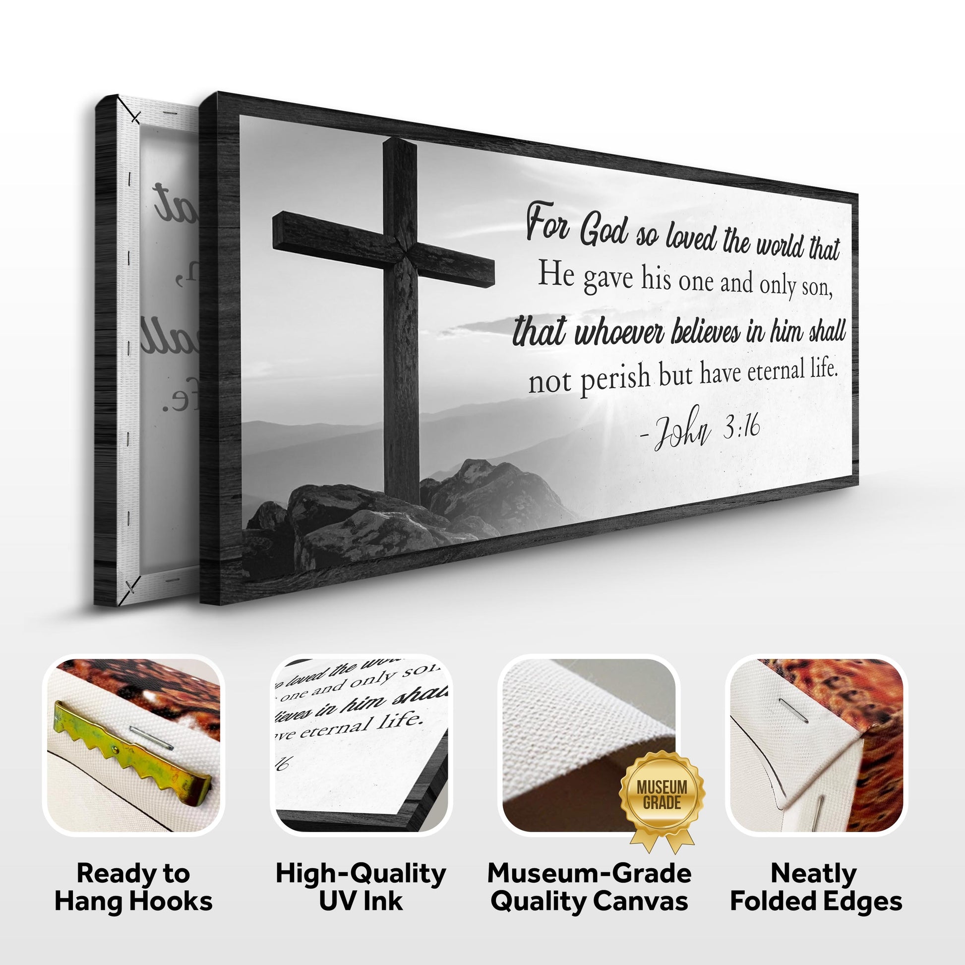 Faith sign canvas John 3:16 with wood frame in black and white, Tailored Canvases on Tampa Home & Garden Store