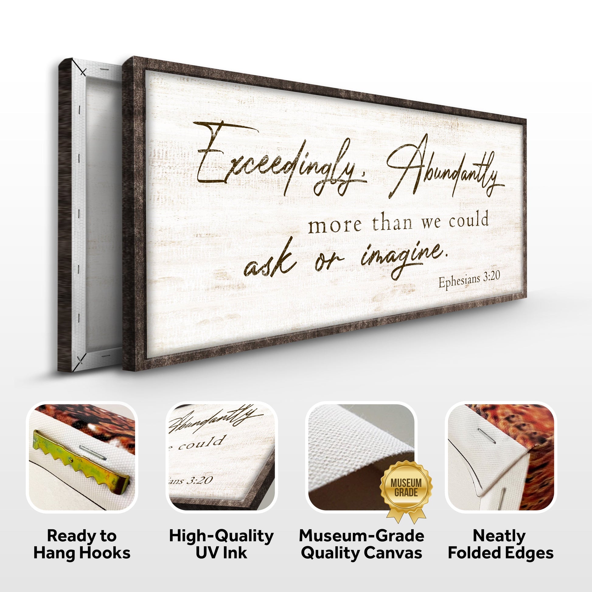 Exceedingly Abundantly Faith Sign IV canvas by Tailored Canvases, rustic brown frame on Tampa Home & Garden Store