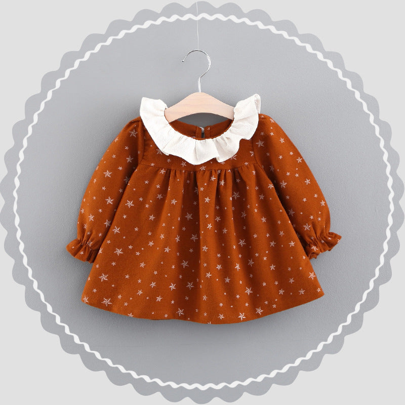 Baby dress Stevvex orange star-print with white collar and puff sleeves on Tampa Home & Garden Store
