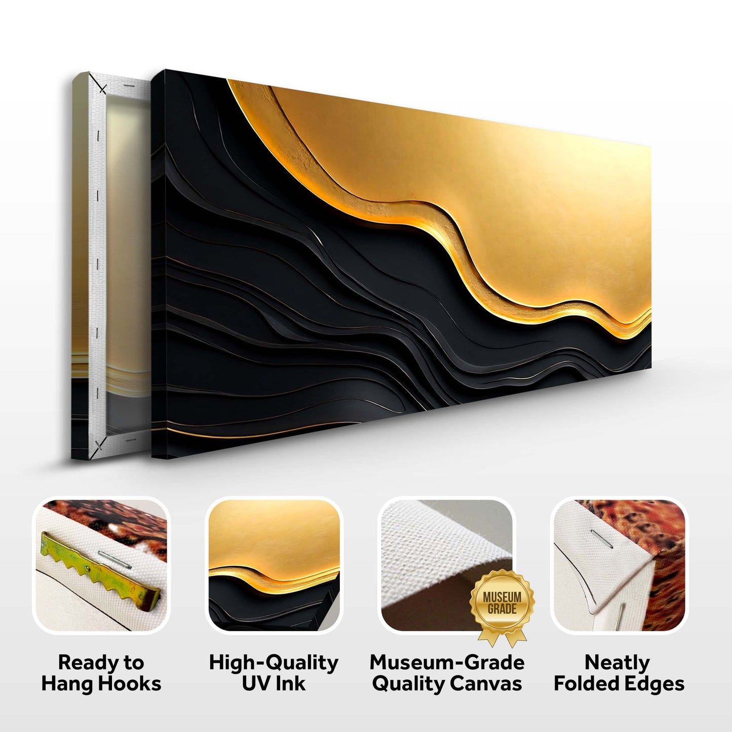 Black and gold minimalist abstract V canvas with gold accents by Tailored Canvases on Tampa Home & Garden Store