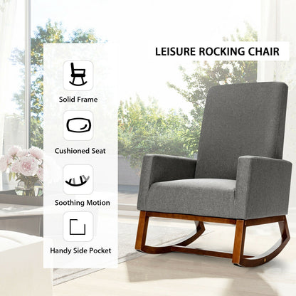 Mecedora reclinable de respaldo alto tapizada con bolsillo lateral - Gris
