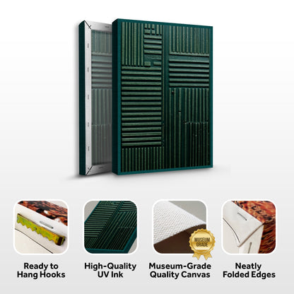 Green abstract wall art canvas with textured green louvered panels, two-panel set on Tampa Home & Garden Store