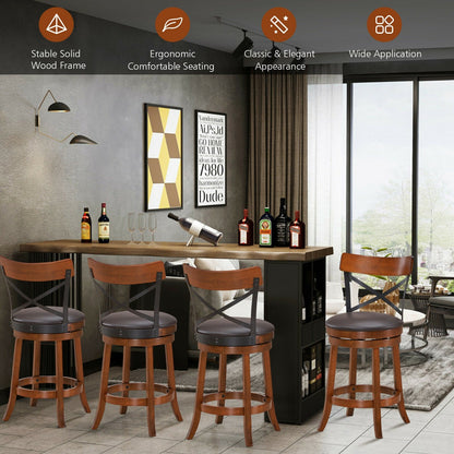 Juego de 2 Taburetes de Bar Sillas de Bar de Comedor Giratorias 360 Grados con Patas de Madera de Caucho-25 pulgadas