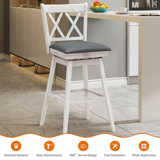 2 Pieces 29 Inches Swivel Counter Height Barstool Set with Rubber Wood Legs-White - Tampa Home & Garden Store
