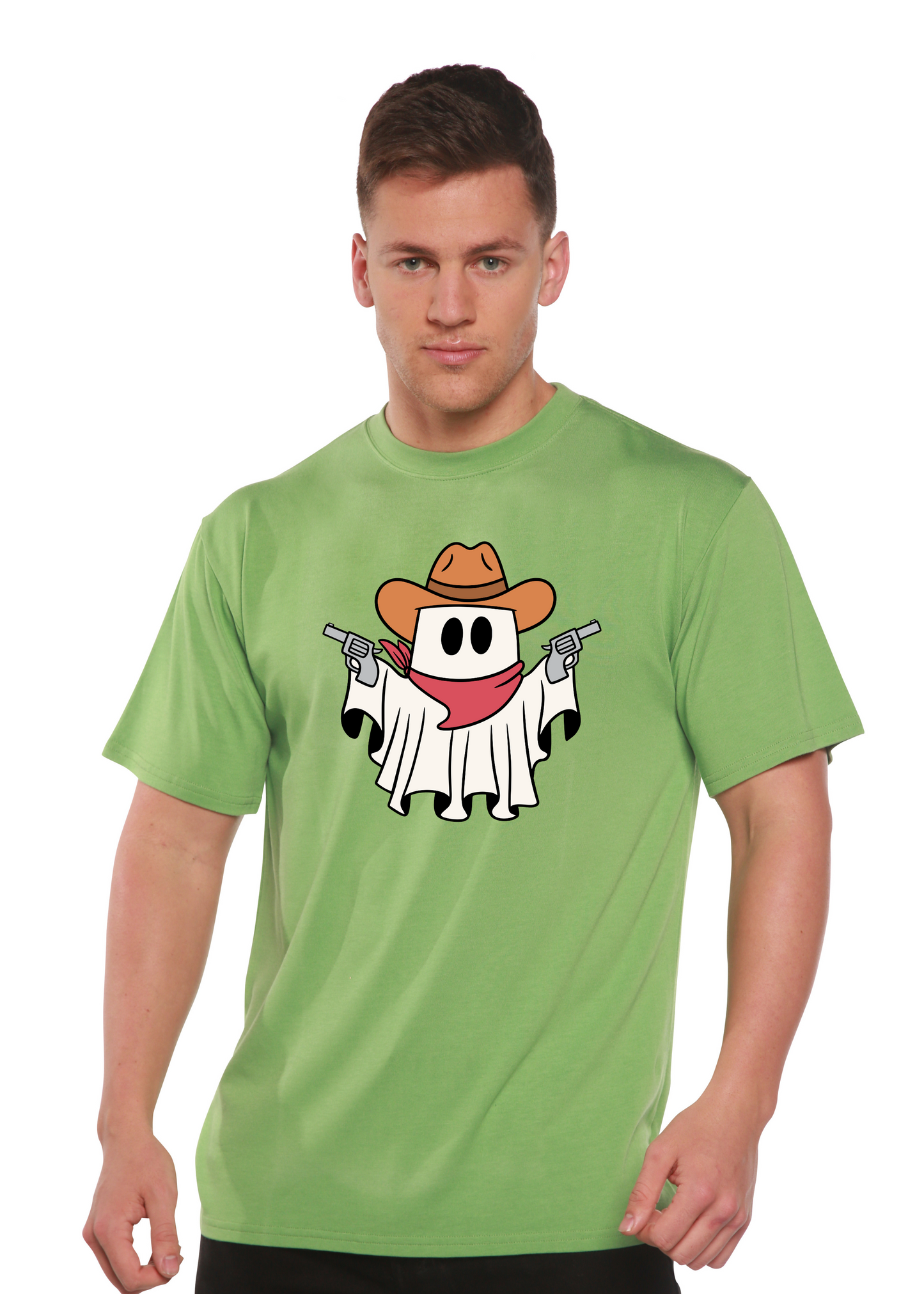 Cowboy Ghost unisex bamboo viscose/organic cotton short sleeve graphic tee light green on Tampa Home & Garden Store