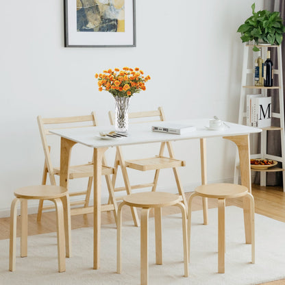 Juego de 4 sillas de comedor sin respaldo de madera de 18 pulgadas para el hogar - Natural