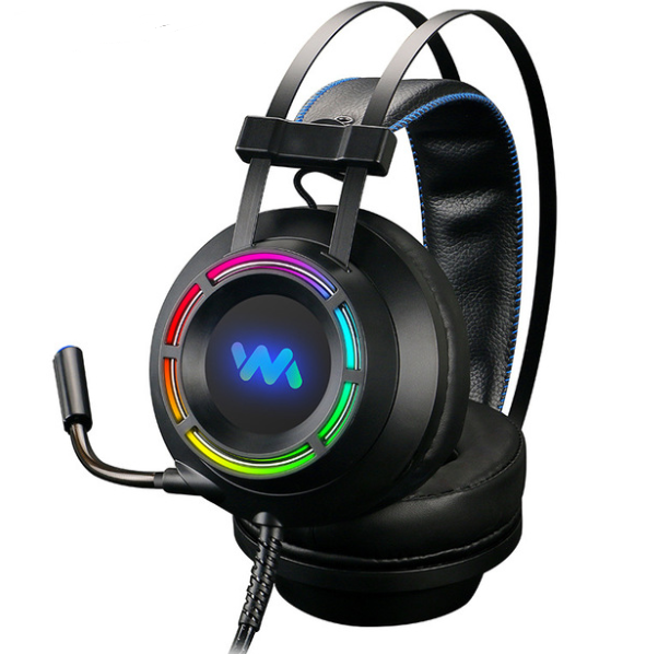 Stevvex gaming headset with RGB ring lights and wired mic, black over-ear PC headset on Tampa Home & Garden Store