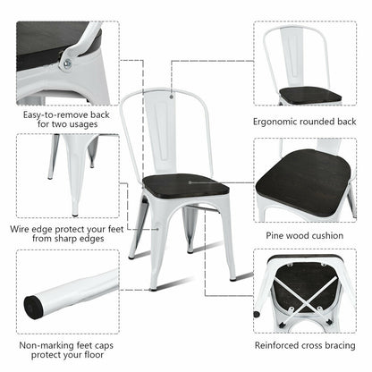4 Pieces Tolix Style Metal Dining Side Chair Stackable Wood Seat