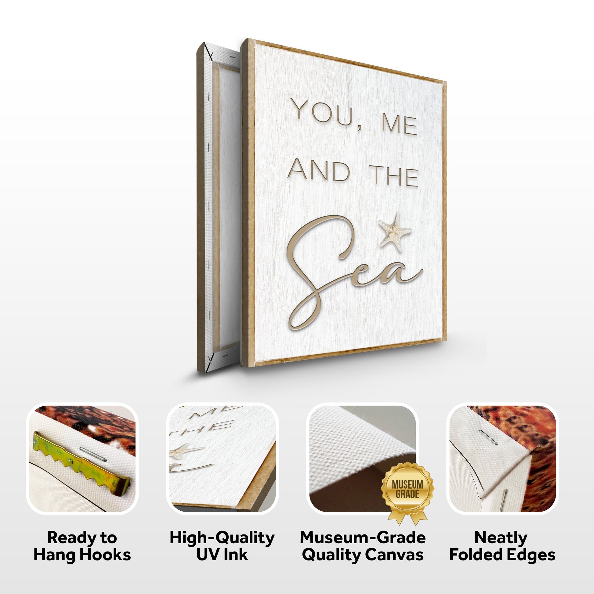 Coastal sign canvas You Me and the Sea by Tailored Canvases on whitewashed wood panel on Tampa Home & Garden Store