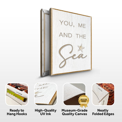 Coastal sign canvas You Me and the Sea by Tailored Canvases on whitewashed wood panel on Tampa Home & Garden Store
