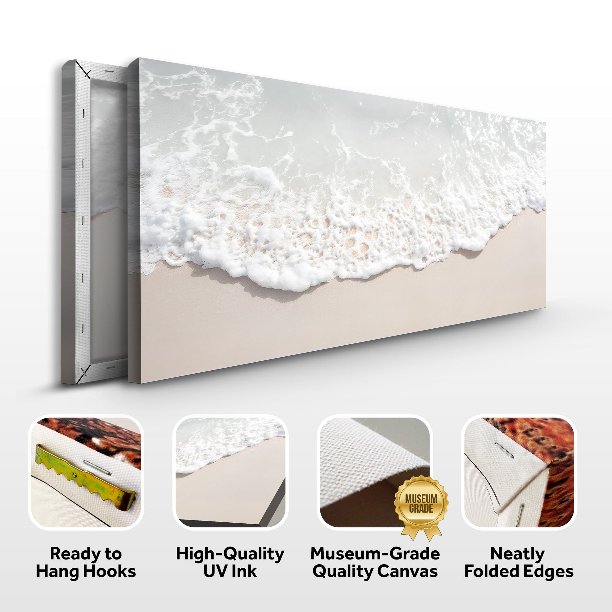 Sandy Waves Wall Art canvas, three-panel beach scene with foamy surf by Tailored Canvases on Tampa Home & Garden Store