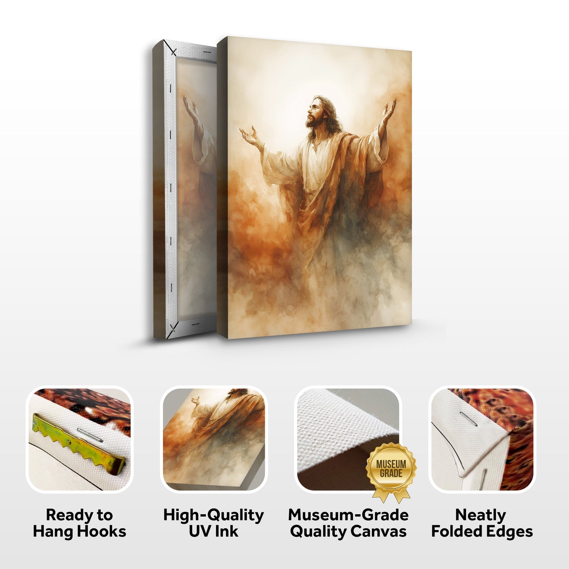 Risen Glory Faith Wall Art Canvas by Tailored Canvases, warm sepia-toned crafting canvas on Tampa Home & Garden Store