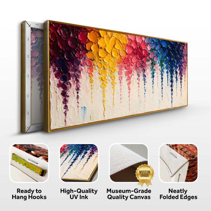 Rainbow Cascade Wall Art canvas by Tailored Canvases with vibrant rainbow impasto texture on Tampa Home & Garden Store