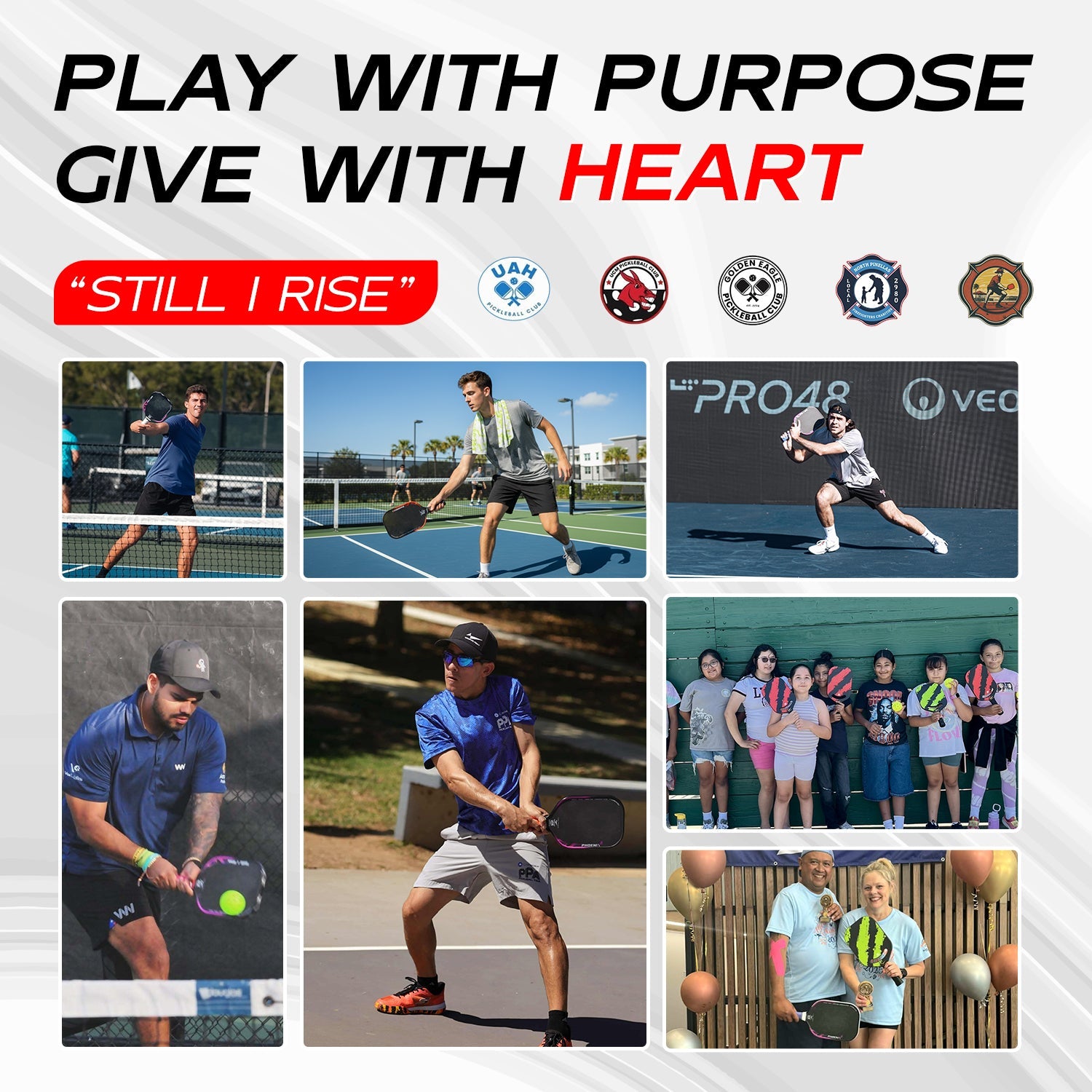 Phoenix Pickleball Paddle 16MM by Warping Point, collage of players on courts on Tampa Home & Garden Store