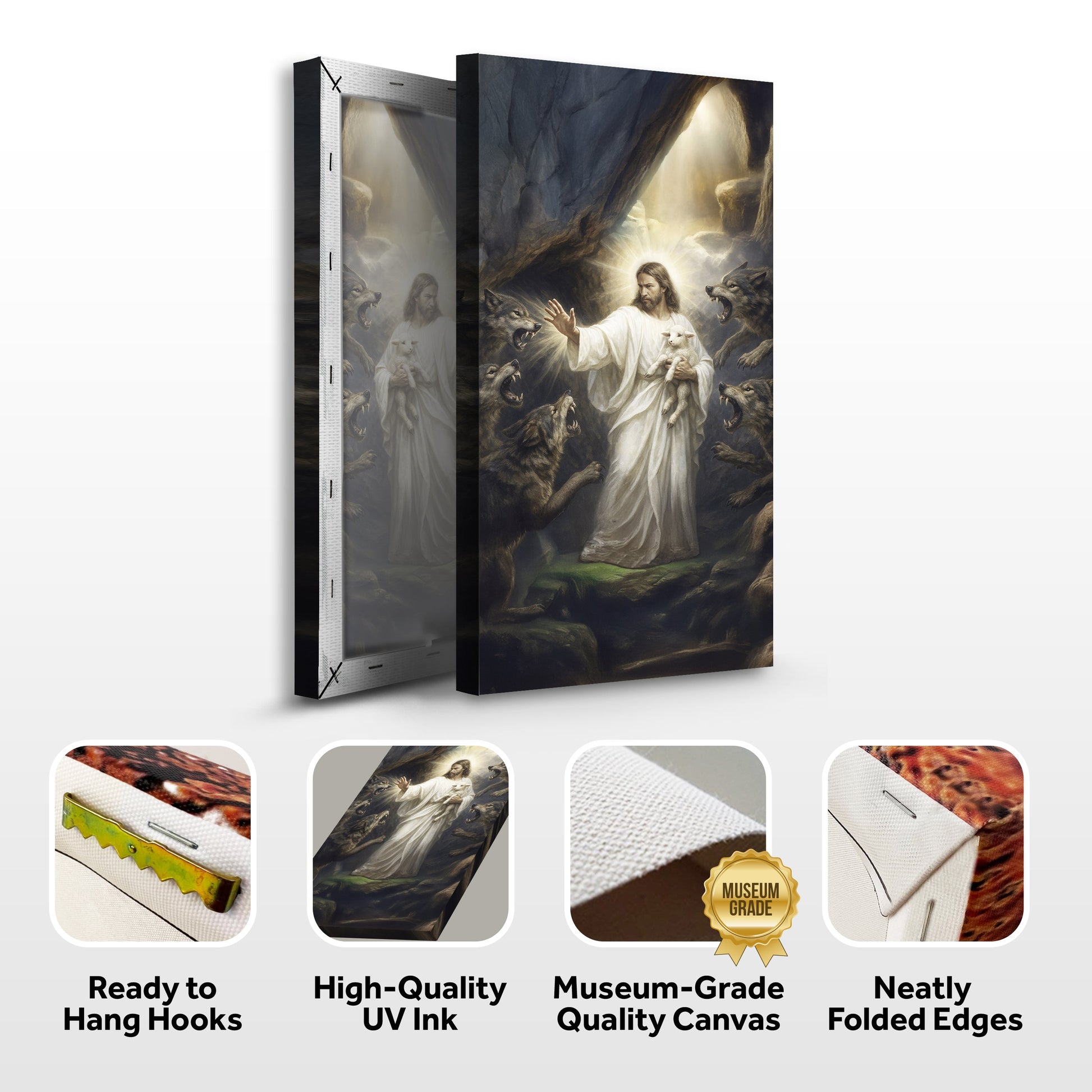 Canvas art Jesus Protects The Lamb From Wolves by Tailored Canvases, Jesus among wolves on Tampa Home & Garden Store