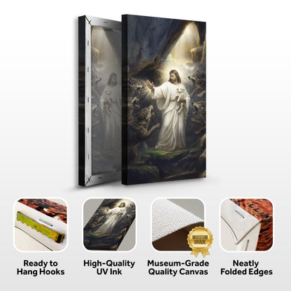Canvas art Jesus Protects The Lamb From Wolves by Tailored Canvases, Jesus among wolves on Tampa Home & Garden Store