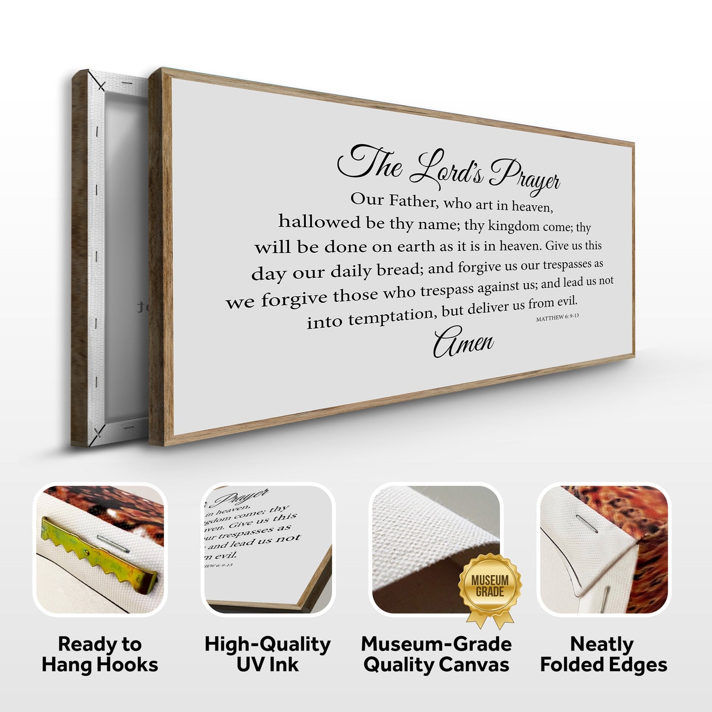 The Lord's Prayer Faith Sign canvas by Tailored Canvases in a light gray with wood frame on Tampa Home & Garden Store