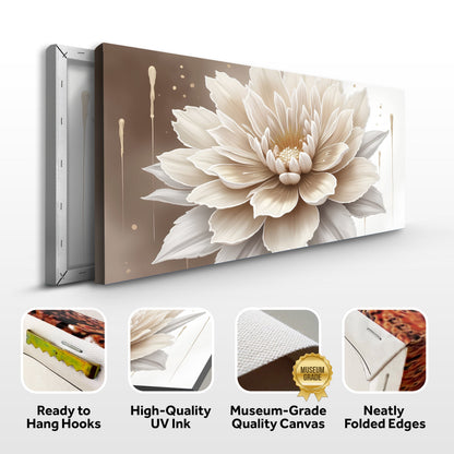 Beige flower abstract canvas by Tailored Canvases on brown background, ready to hang on Tampa Home & Garden Store