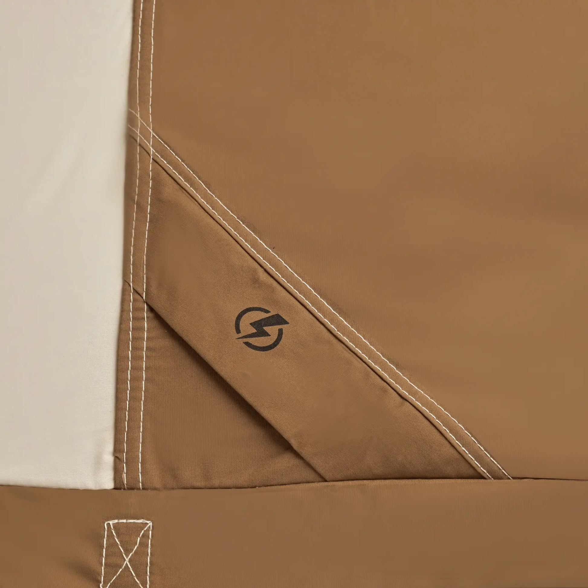 10'x10' Prota Canvas Tent brown canvas fabric with white topstitching and reinforced seam on Tampa Home & Garden Store