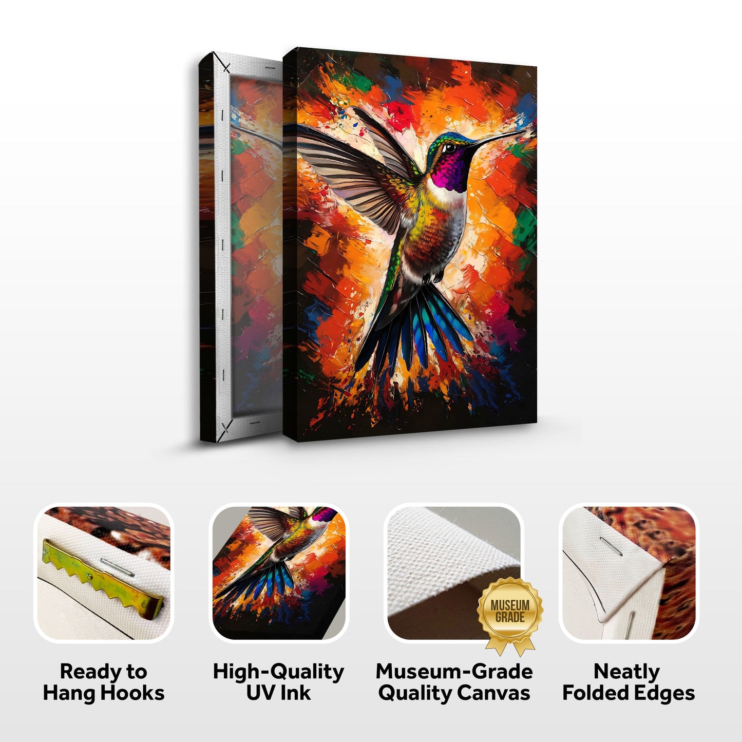 Humming Bird Abstract Wall Art canvas triptych Tailored Canvases multicolor palette on Tampa Home & Garden Store