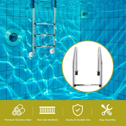 Escalera de Acero Inoxidable de 3 Peldaños para Piscina con Peldaños Antideslizantes
