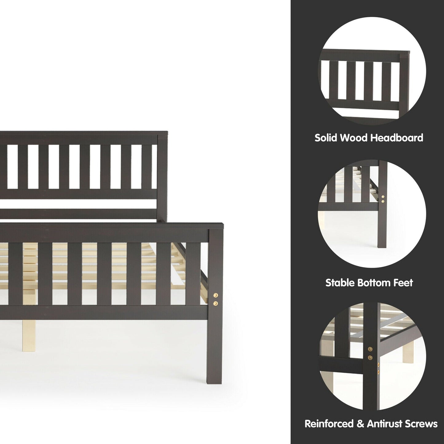 Cama de plataforma de madera de tamaño completo con cabecero