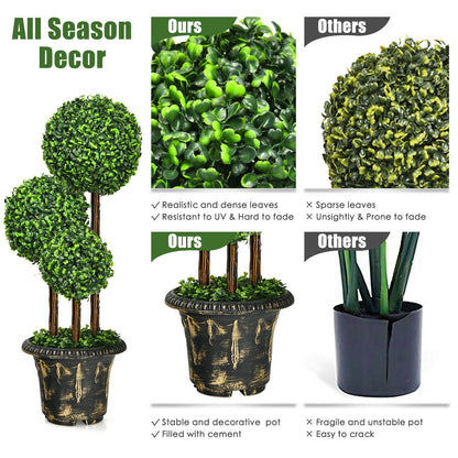 Árbol artificial de boj de triple bola de 36 pulgadas para interiores y exteriores