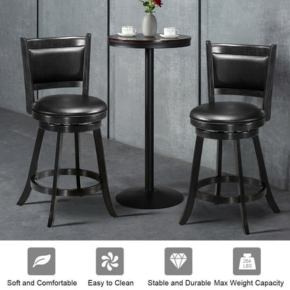 2 Pieces 24 Inches Swivel Counter Stool Dining Chair Upholstered Seat-Black