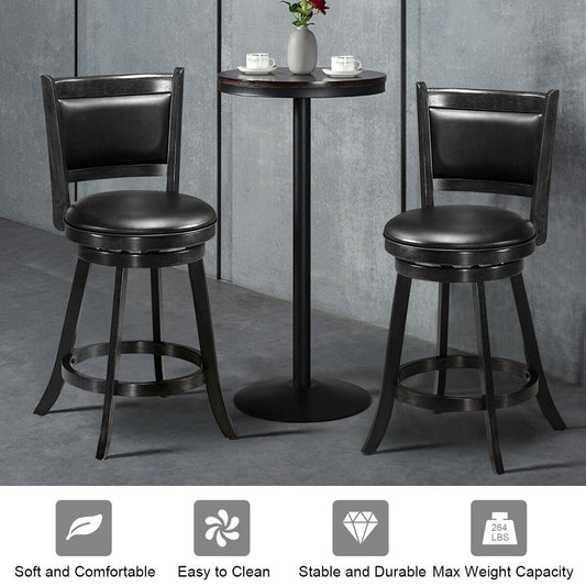 2 Pieces 24 Inches Swivel Counter Stool Dining Chair Upholstered Seat-Black - Tampa Home & Garden Store